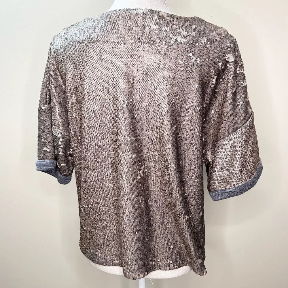 Anthropologie Deletta Bronze Matte Sequin Short Sleeve Top Medium